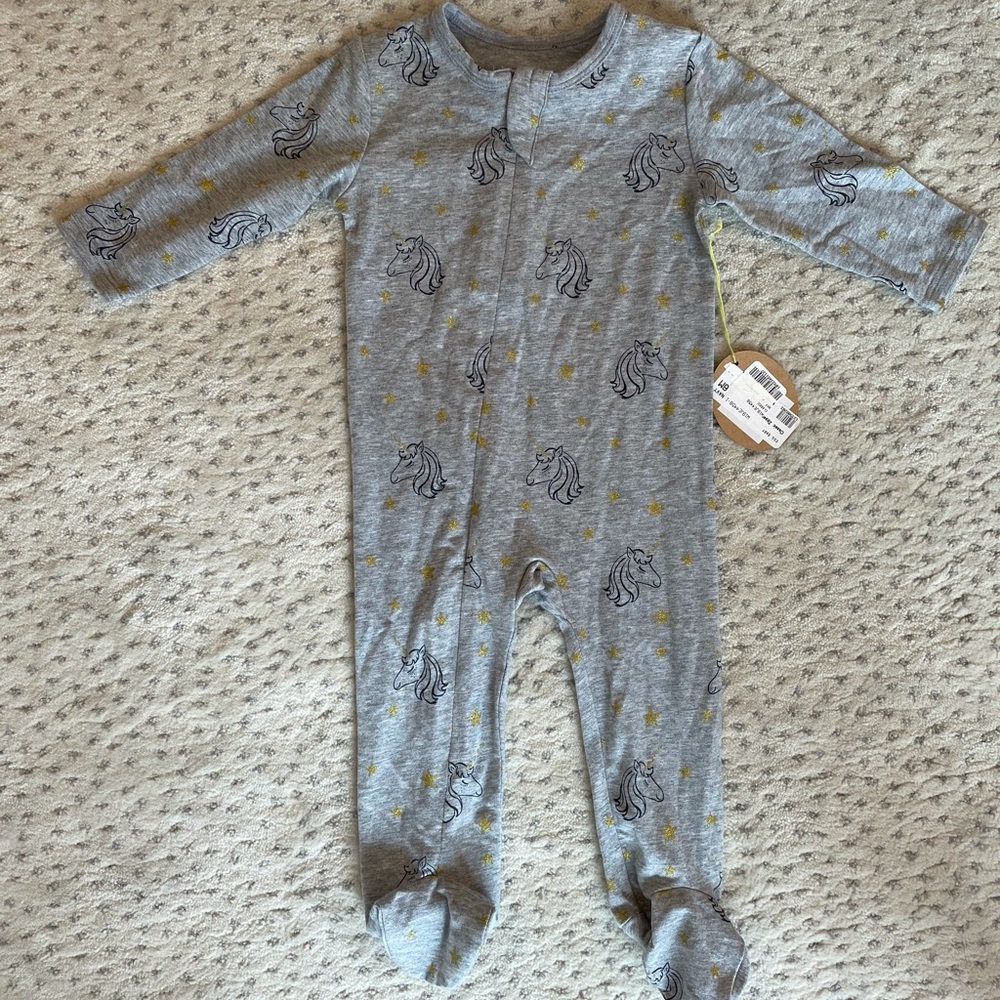 EGG 6m gray gold unicorn onesie NEW w TAGS